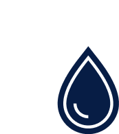 Navy icon of a water droplet in front of a white globe icon.