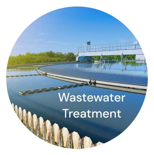 Wastewater treatment facility with text "Wastewater Treatment" overlaying it.
